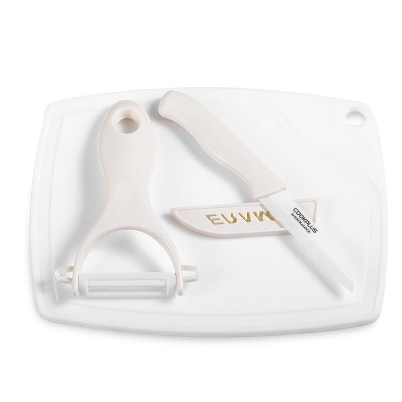 Bộ Dao Nhà Bếp 4 món LocknLock Cookplus Bằng Sứ (Dao Cắt, Dao Bào, Thớt, Nắp Đậy) - Màu Trắng - CKK503WHT, , large image number null
